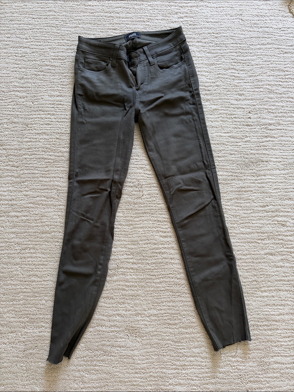PAIGE Dark Green Shiny Skinny Jeans